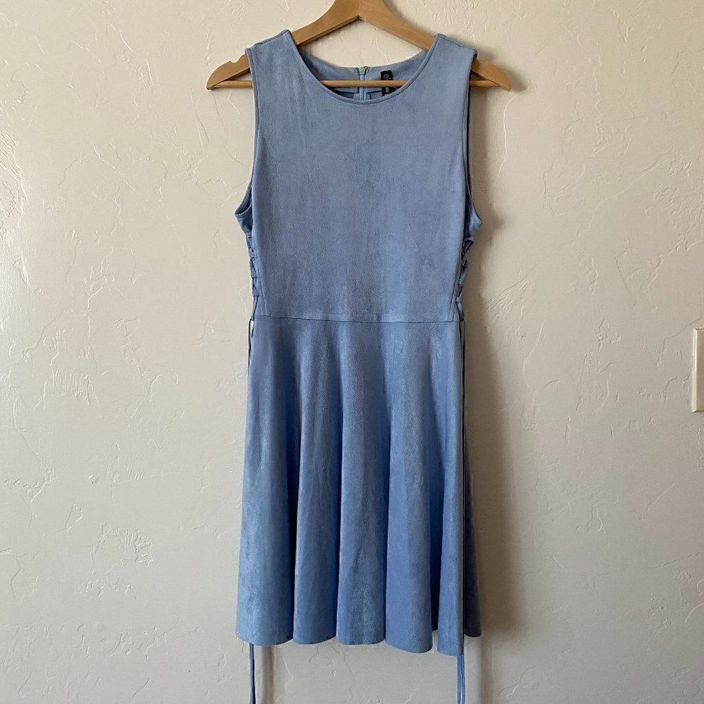 Design Lab Lord & Taylor Faux Suede Skater Dress Corset Tie Sides Sleeveless Med